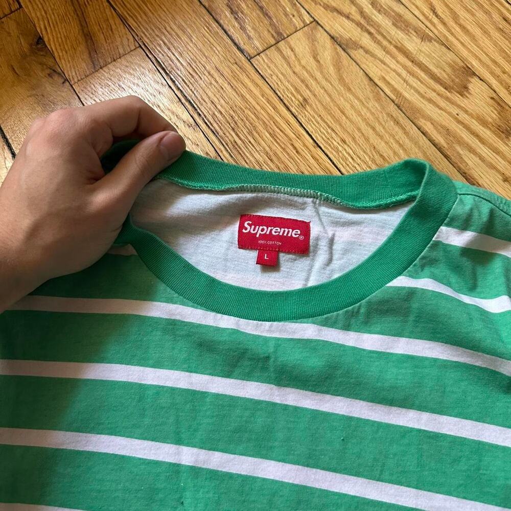 Supreme Green Striped Logo Spellout Basic Longsle… - image 4
